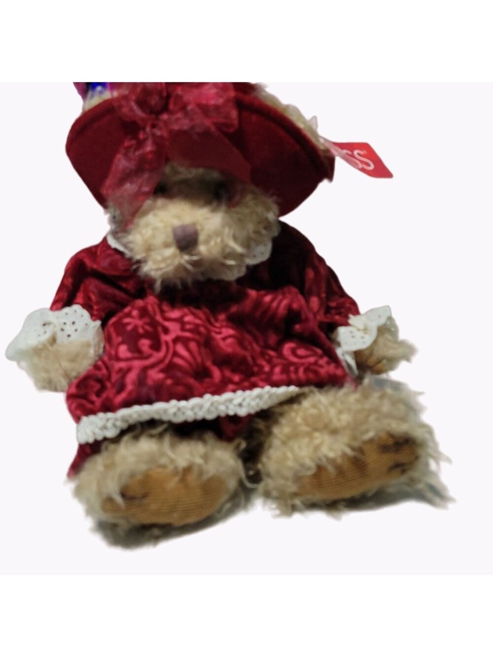 Russ Berrie Alexandra Teddy Bear 10 inch Plush Red Dress Hat Stuffed Animal Toy